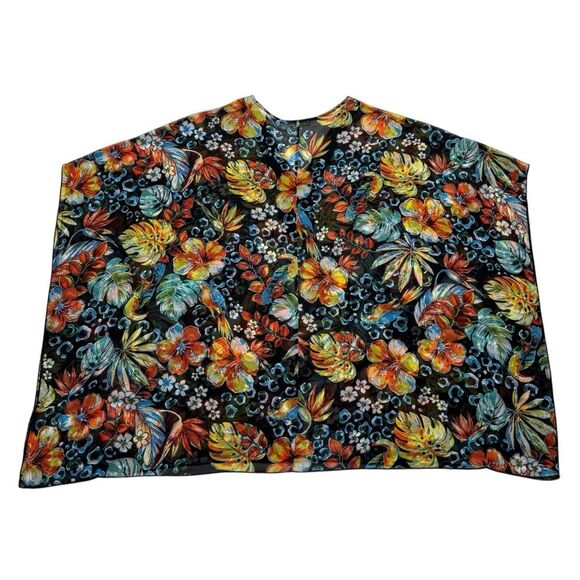 Soleillee Sheer Dark Floral Parrot Print Embellished Tunic Top Plus Sz 2X - Picture 7 of 15